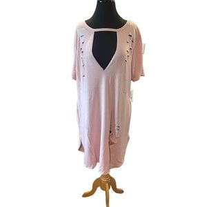 F2F Women's Ripped Cut Out Plain Short Sleeve T shirt‎ dress  Pink, Size 2 NWT